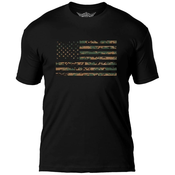 T-shirt USMC Woodland Marpat Flag 7.62 Design Czarny