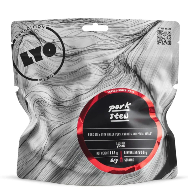 Liofilizowany Gulasz Wieprzowy Z Zielonym Groszkiem, Marchewką i Kaszą LYOFOOD 500 g 