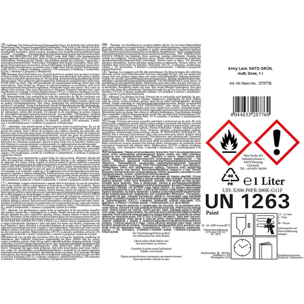 Farba Maskująca Wojskowa w Puszce 1 L MFH Nato Green (27377B)