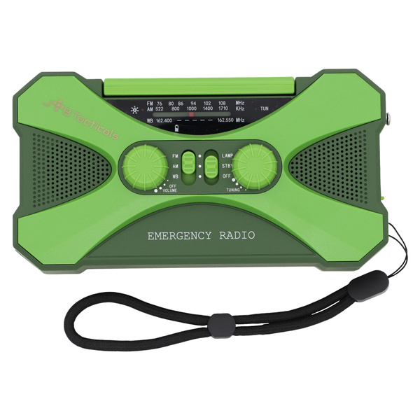 Radio Awaryjne Solarne z Latarką, Lampką LED, SOS i Powerbankiem JB Tacticals Zielone (JB-03)