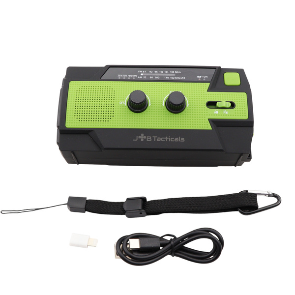 Radio Awaryjne Solarne z Latarką, Lampką LED, SOS i Powerbankiem JB Tacticals Zielone (JB-13)