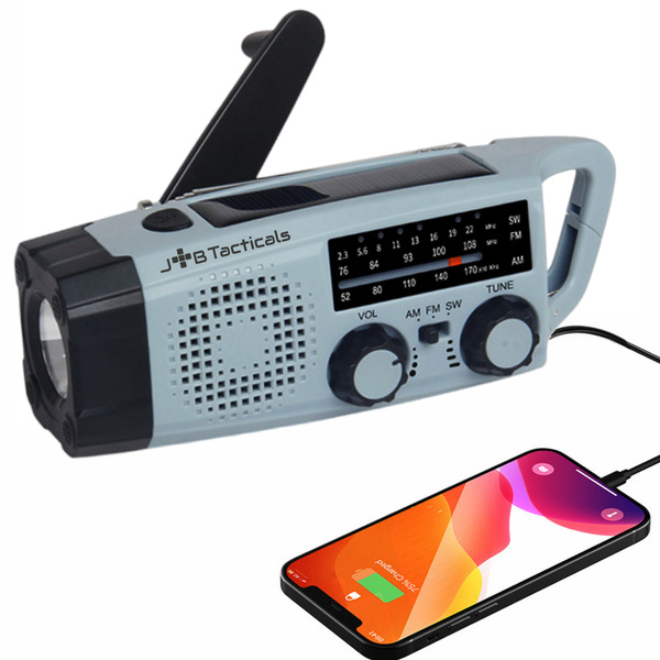 Radio Awaryjne Solarne z Latarką, Lampką LED i Powerbankiem Niebieskie (JB-06)