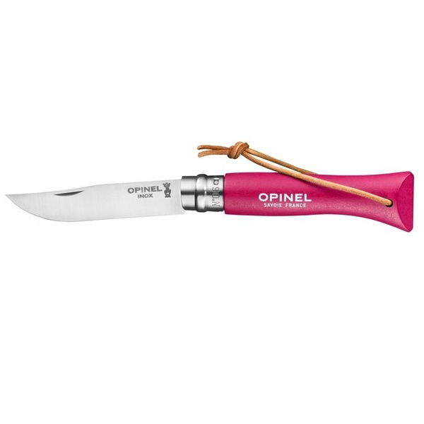 Nóż Składany OPINEL INOX Colorama N°6 Rzemień Strawberry (002201)