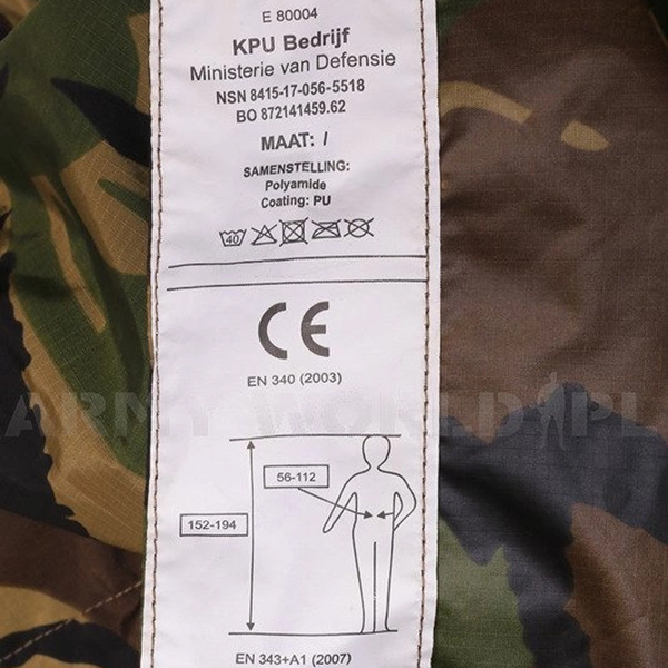 Poncho Przeciwdeszczowe KPU Holenderskie DPM Woodland Model II Oryginał Demobil BDB