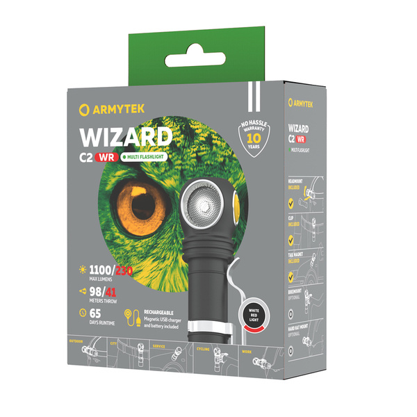 Latarka Czołowa Armytek Wizard C2 White / Red Magnet Czarna (F06901C)