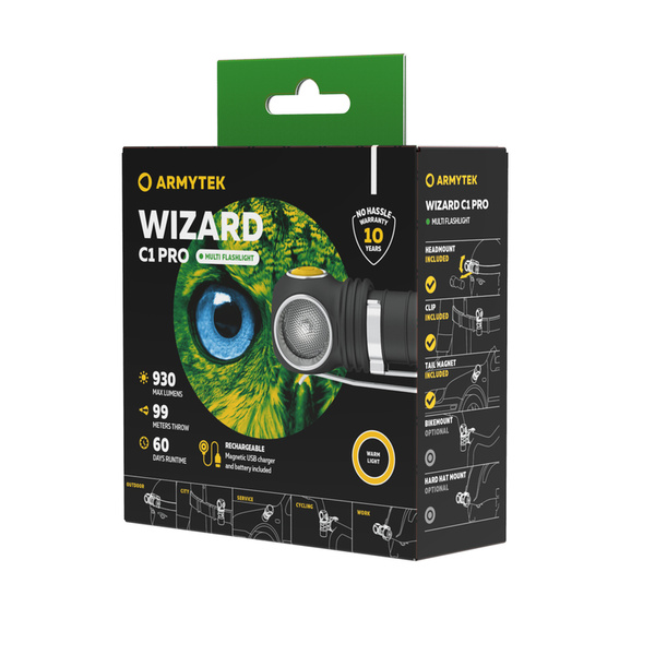 Latarka Czołowa Armytek Wizard C1 Pro 930 lm Warm Magnet Czarna (F09001W)