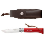 Nóż Składany OPINEL INOX Colorama N°8 Rzemień Red + Etui (001890)