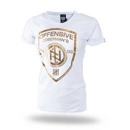 T-shirt Damski Offensive Gold Shield Doberman's Aggressive Biały (TSD238)