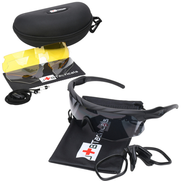 Okulary Taktyczne Strzeleckie JB Tacticals + 3 Szybki Czarne JB-GLS-0004-BLK