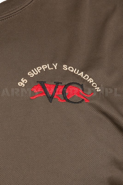 T-shirt Termoaktywny Coolmax Z Naszywką Supply Squadron Oliv Oryginał Demobil BDB