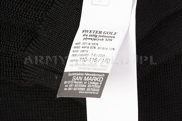 Golf Sweter Wełniany Polski Marynarki Wojennej Wz. 501A/MON Czarny Oryginał Nowy