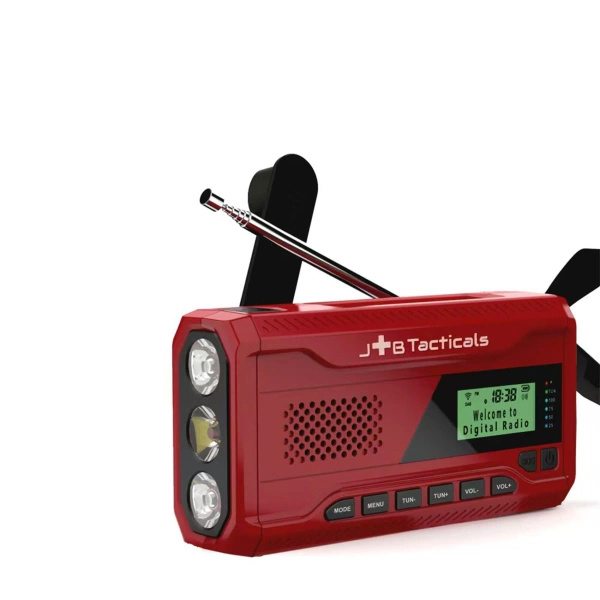 Radio Awaryjne Solarne z Powerbankiem 4500 mAh i Latarką LED Powerbankiem JB Tacticals Czerwone (JB-05)
