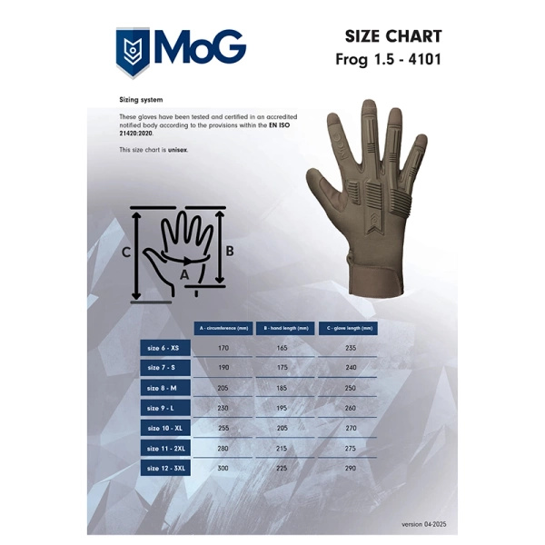 Rękawice Taktyczne MoG FROG 1.5- High Abrasion Khaki (4101)