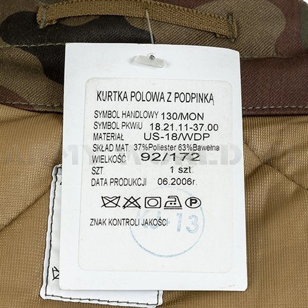 Kurtka Wojskowa Polowa Bechatka Z Podpinką Polska Wz.130/MON Oryginał Kamuflaż WZ93 Demobil II Gatunek