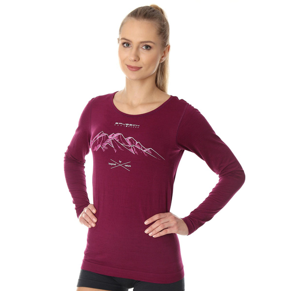 Koszulka Damska Z Długim Rękawem Termoaktywna Outdoor Wool Śliwkowa Góry 3 (LS1415W)