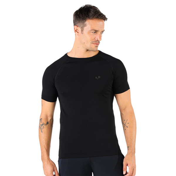 Koszulka Bezszwowa Juno Wełna Merino Woolona Czarna