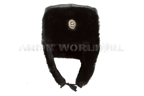 Czapka Uszatka Oficera Marynarki Rosyjskiej Skórzana Z Futrem Czarna Oryginał Nowa