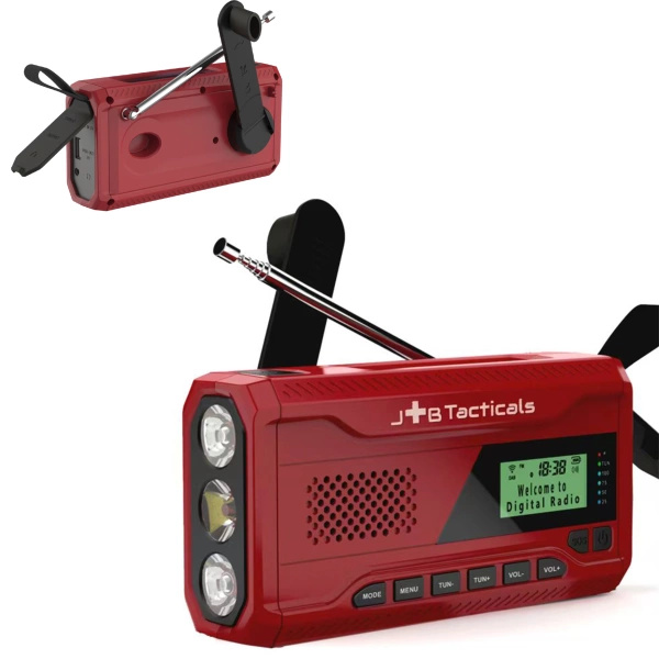 Radio Awaryjne Solarne z Powerbankiem 4500 mAh i Latarką LED Powerbankiem JB Tacticals Czerwone (JB-05)