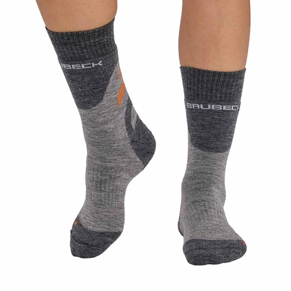 Skarpety Damskie Trekking Merino Brubeck Jasnoszaro / Pomarańczowe (SC5003W)