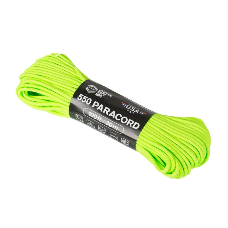 550 Paracord (100ft) Atwood Rope MFG Neon Green (CD-PC1-NL-0Q) neon green, BACKPACKS I BAGS I POCKETS \ Cords / Rubbers / Straps SURVIVAL \ Bivouac \  Tents \ Cords / Pegs